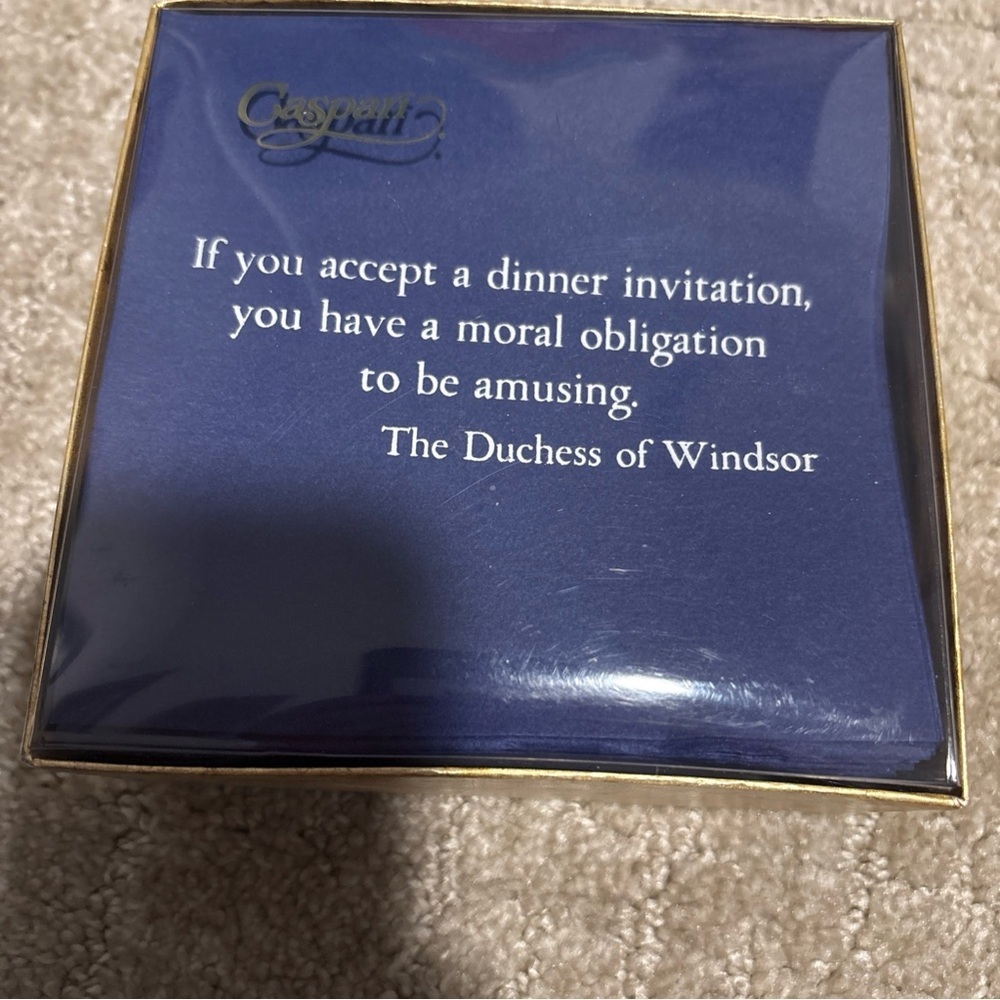 Caspari Set Of 30 Blue Airlaid Cocktail Napkins Duchess Of Windsor Quote